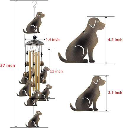 Garden Dog Wind Chimes Outdoor Indoor Decor - with 4 Tubes 7 Dogs Wind Chime, Mobile Romantic Wind Catcher, Bronze Wind Bells for Home, Mom Gifts, Balcony, Tree, Festival, Garden Decoration