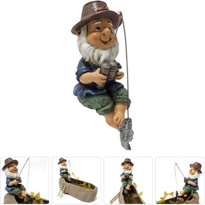 Yardwe 1pc Fishing Dwarf Resin Statue Decor Ornament for Landscape Outdoor Sculpture for Lawn Decoration Unique for Home and Garden