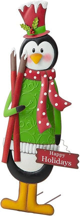Glitzhome 36" H Metal Penguin Yard Stake, Garden Penguin Sign Christmas Ornaments Garden Stakes Lawn Patio Decor for Outdoor Stake Indoor Standing Hanging Decorations