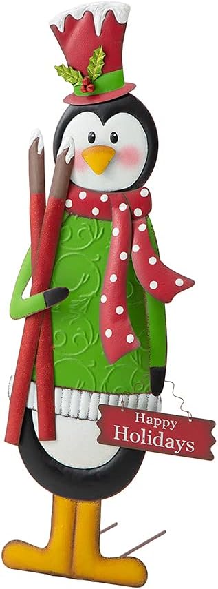 Glitzhome 36" H Metal Penguin Yard Stake, Garden Penguin Sign Christmas Ornaments Garden Stakes Lawn Patio Decor for Outdoor Stake Indoor Standing Hanging Decorations