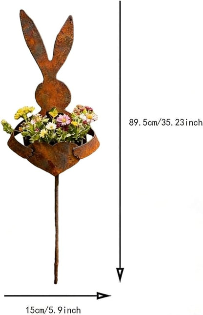 Easter Vintage Metal Rabbit Shaped Planter Garden Stake - Rustic Bunny Silhouette Garden Decor for Outdoor Garden Yard, for Celebrate Easter Outdoors (2pc)