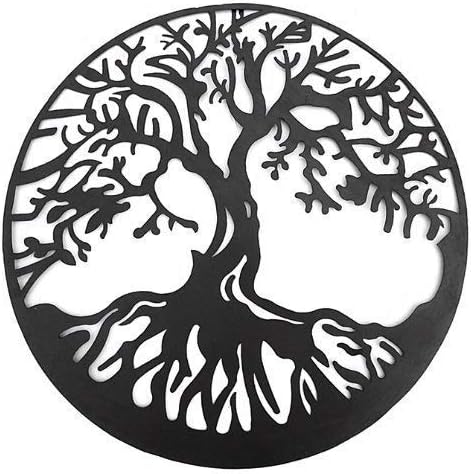 Bellaa 20230 Metal Wall Art Tree Circle Of Life Round Hanging Sculptures Indoor Living Room Outdoor Garden Patio Decor Black 24 inch