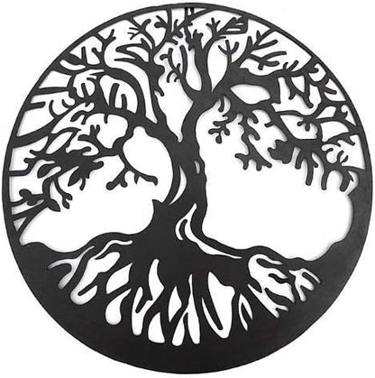 Bellaa 20230 Metal Wall Art Tree Circle Of Life Round Hanging Sculptures Indoor Living Room Outdoor Garden Patio Decor Black 24 inch