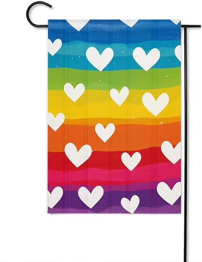 Gkyygk Garden Flag Rainbow Heart LGBT Double Sided 12x18 Inch Banners Welcome Yard House Outside Outdoor Summer Decoration