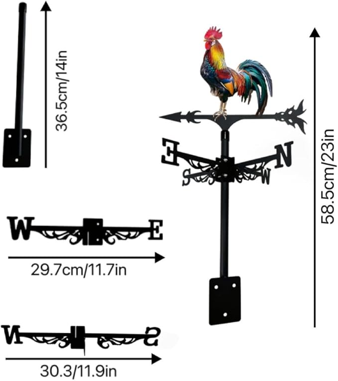 Colorful Rooster Weather Vane Spinner Wind Direction Farm Scene Stake Metal Outdoor Peacock Weathervane Ornament for Garden Yard Decoration (Horse C)