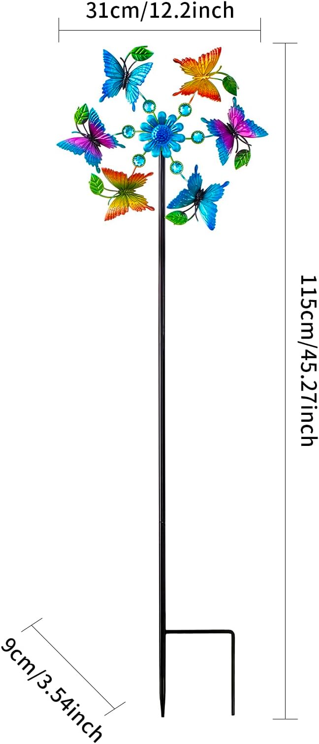 44" Colorful Butterfly Garden Wind Spinners - Metal Outdoor Stakes Kinetic Wind Spinner Windmills Decor, Wind Sculpture Yard Art Decorations for Patio, Lawn & Garden