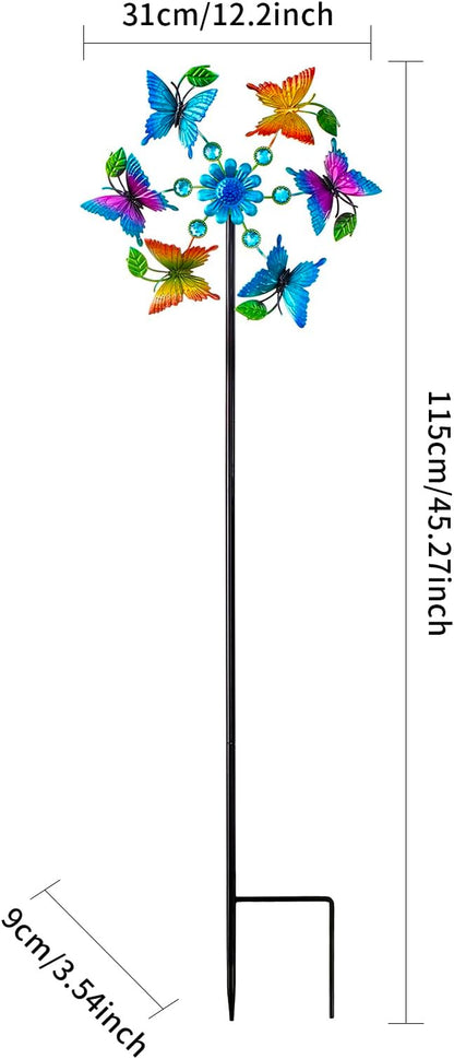 44" Colorful Butterfly Garden Wind Spinners - Metal Outdoor Stakes Kinetic Wind Spinner Windmills Decor, Wind Sculpture Yard Art Decorations for Patio, Lawn & Garden