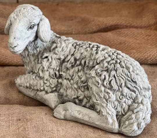 Lying Sheep Figure Realistic Lamb Yard Statue Stone Religious Figurine Ornament Decorated Sheep Statue for Garden
