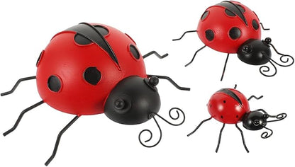 Tofficu Simulation Ladybug Ornaments 9.05 Inch Outdoor Garden Decor Metal Lawn Sculpture Cute Animal Patio Tabletop Accent for Yard Decoration