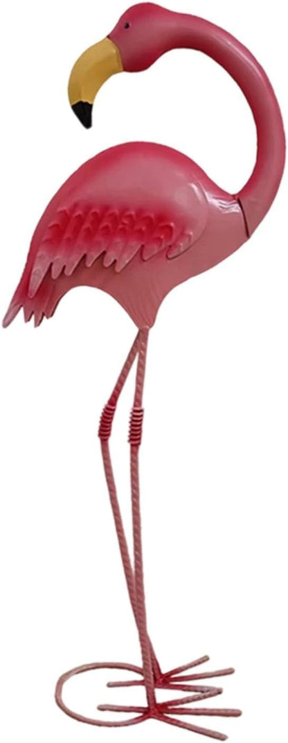 Metal Flamingo Garden Statue Outdoor Yard Art, Iron Animal Figurine Landscape Ornament for Lawn Patio Poolside Decor- Height 48 cm