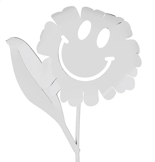 Metal Rustic and Colorful Flower Stakes Ranging from 9.5 to 36 Inches Tall (Waving Smiling Daisy 21" Tall, White Speckled)
