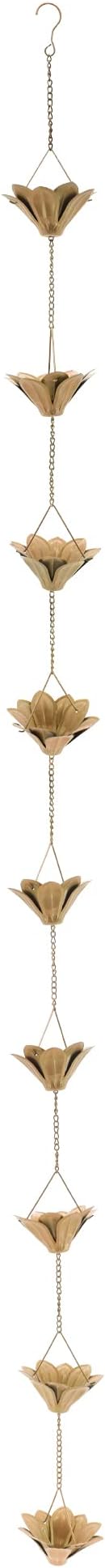 Arcadia Garden Products RC06 Open Flower Rain Chain, Decorative Replacement Downspout for Gutters, 9 Cups, 6.5 ft, Yellow