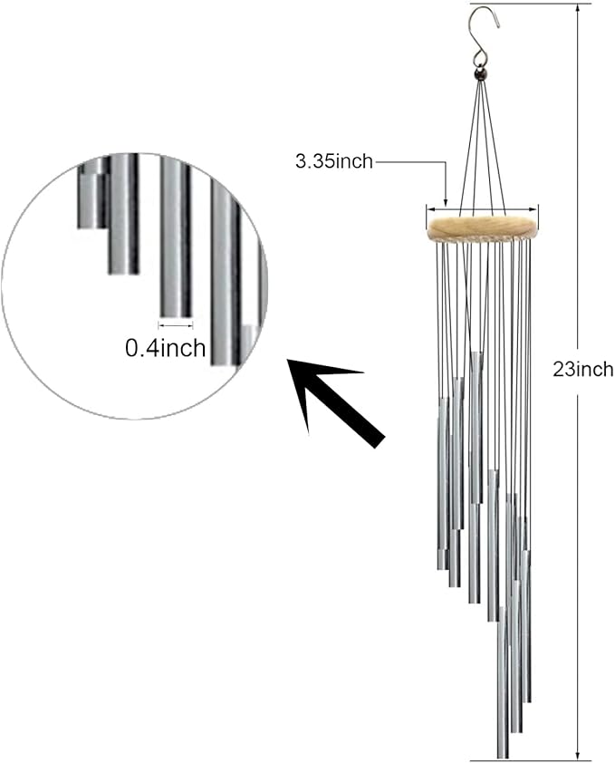 Wind Chimes for Outside with 12 Aluminum Tubes Wind Bells, 23 Inches Melody Windchimes Outdoors for Farmhouse Garden Patio Home Decor (Silver)