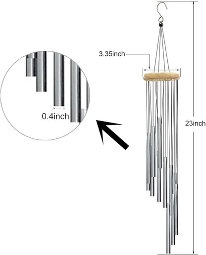 Wind Chimes for Outside with 12 Aluminum Tubes Wind Bells, 23 Inches Melody Windchimes Outdoors for Farmhouse Garden Patio Home Decor (Silver)