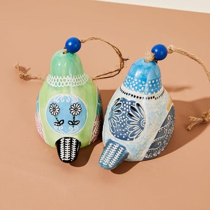 Bird Song Bell Garden Decoration,Ceramic Chimes Hanging Rustic Wind Chime Bird Song Bell Music Wind Chimes Festival Gift, Witness Friendship for Backyard Church Hanging Decor, The Porch Decor (Red)