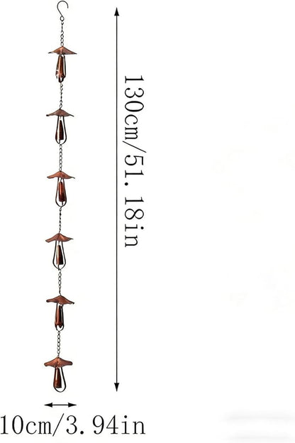 Vintage Iron Mushroom Rain Chain, Rustic Outdoor Garden Decor Wind Chime, 51.18 in Metal Mushroom Rain Catcher, Decorative Gutter Downspout Alternative (1Pc)