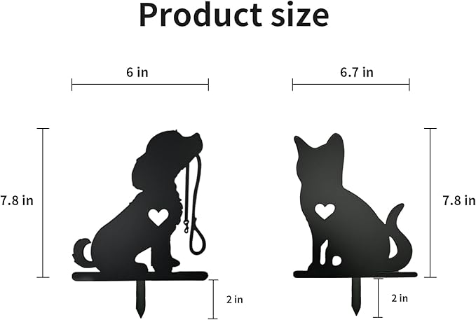 Metal Garden Decor for Outside, Black Silhouette Statues Gifts for Yard Ornaments,Lawn, Patio, Pathway,Outdoor Garden Decor, Lawn Ornaments (Cat+Dog)