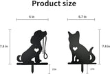 Metal Garden Decor for Outside, Black Silhouette Statues Gifts for Yard Ornaments,Lawn, Patio, Pathway,Outdoor Garden Decor, Lawn Ornaments (Cat+Dog)