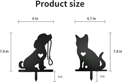 Metal Garden Decor for Outside, Black Silhouette Statues Gifts for Yard Ornaments,Lawn, Patio, Pathway,Outdoor Garden Decor, Lawn Ornaments (Cat+Dog)