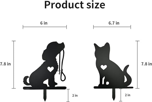 Metal Garden Decor for Outside, Black Silhouette Statues Gifts for Yard Ornaments,Lawn, Patio, Pathway,Outdoor Garden Decor, Lawn Ornaments (Cat+Dog)