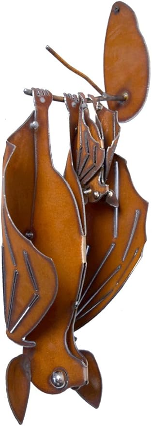 Modern Artisans Mama and Baby Bat Rustic Hanging Metal Garden Sculpture, XL Size (Facing Right)