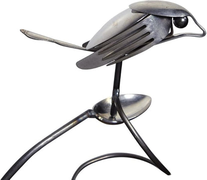 American Made Flatware Finch Balancing Garden Stake and Upcycled Utensil Sculpture