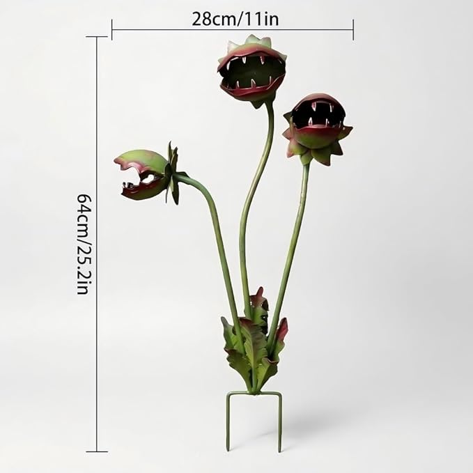 Carnivorous Piranha Plant Metal Garden Stake Decor - Whimsical Handmade Iron Sculpture for Creepy Decorative Garden Sculpture Stake for Lawn, Unique Metal Art Ornament for Gift