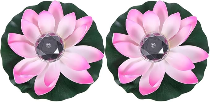 BESTonZON 2pcs Solar Floating Lotus Pond Lights, Outdoor Landscape LED Water Garden Decor with Color-Changing Gradient, Solar-Powered Waterproof Pool Lamps for Garden Pond