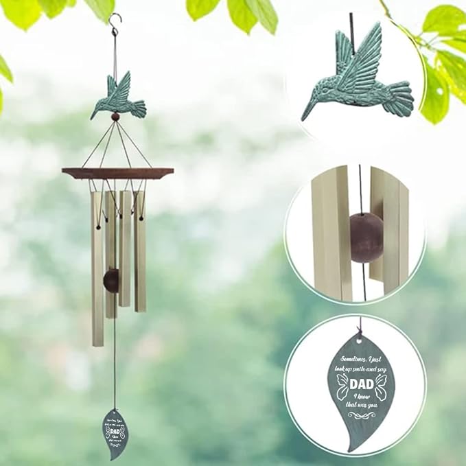 ASTARIN Wind Chimes Personalized Hummingbird Butterfly Dragonfly, Small Memorial Wind Chimes Outdoor, Wind Chimes with 4 Square Tubes for Patio Home Yard Housewarming Hanging Decor,Bird Collection