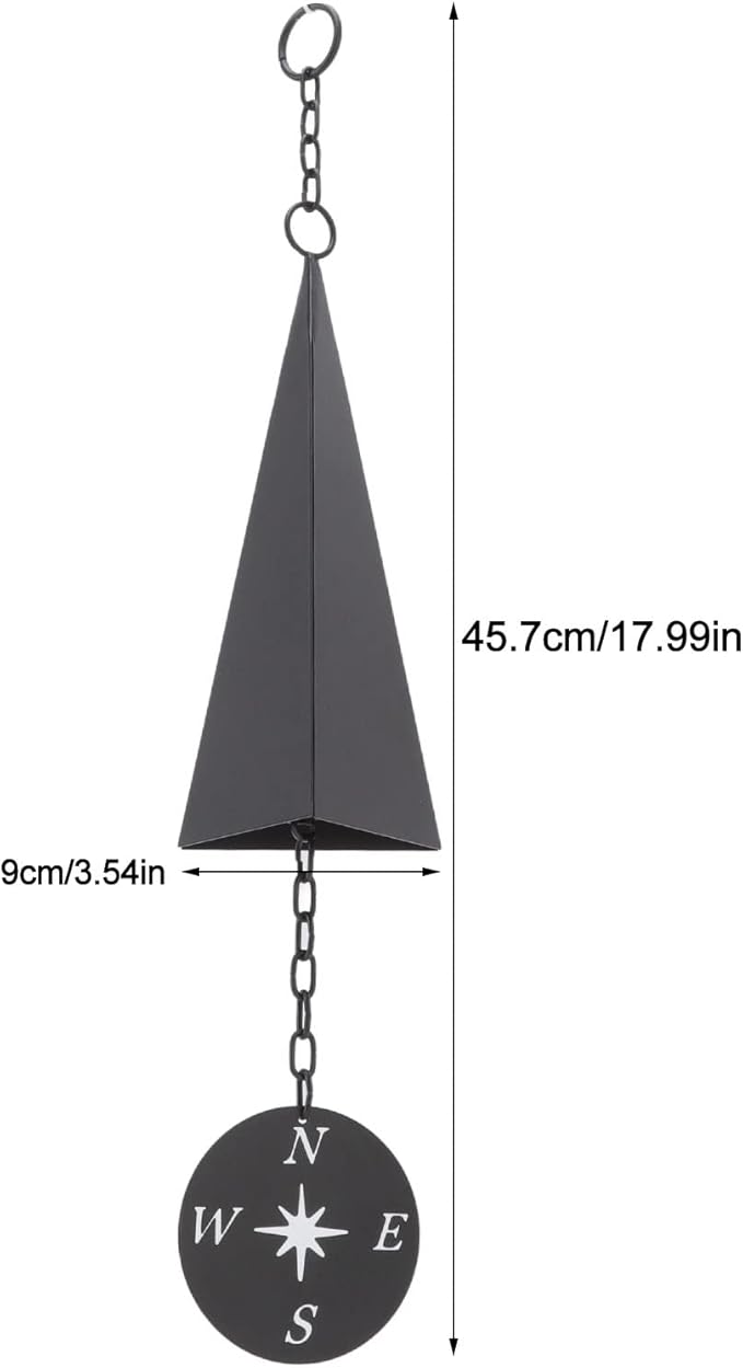WALFRONT Iron Triangular Wind Chimes Retro with Compass for Patio Backyard Garden Outdoor Decor