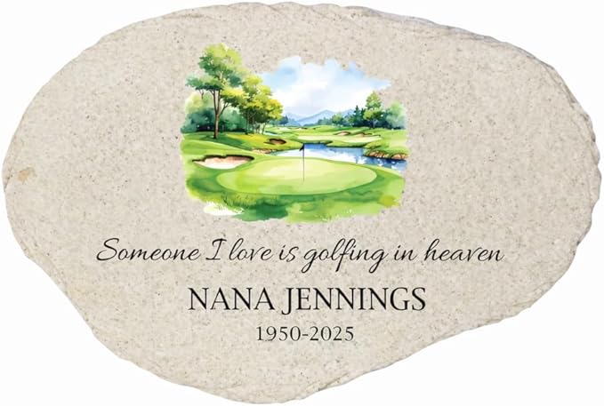 Golf Memorial Flat Garden Stone - Stone for Golf Lovers - Personalized Memorial Plaque - Outdoor Decorative Stone for Remembrance