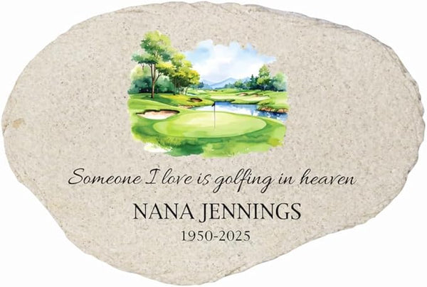 Golf Memorial Flat Garden Stone - Stone for Golf Lovers - Personalized Memorial Plaque - Outdoor Decorative Stone for Remembrance