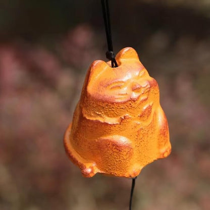 Cute Cat Japanese Traditional Lucky Small Wind Chimes for Outside, Iwachu Cast Iron Bless Temple Wind Bell Memorial and Sympathy Wind Chimes Indoor Garden Bell, Patio, Balcony Orange