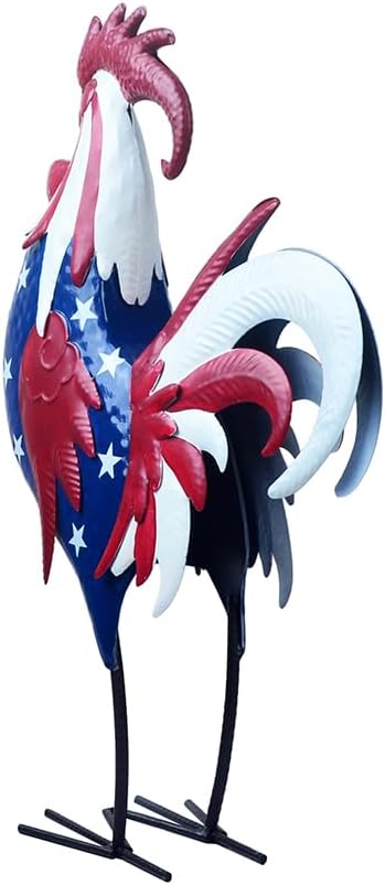 Metal Rooster Statues Waterproof Chicken Sculpture Metal Garden Deco Outdoor Yard Ornament for Patio Lawn Backyard