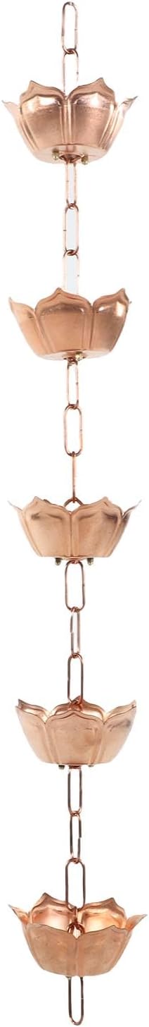 Metal Rainwater Chain,Rustproof Outdoor Rainwater Collector,Rain Chain Copper Decorative Rain Catcher Gutter Downspout Replacement Flower Shaped for Villa Garden Park Porch
