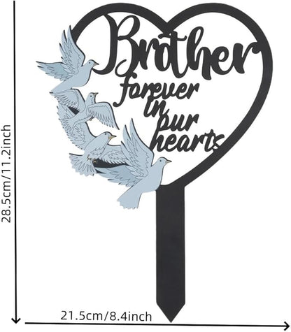 HPMAISON 11 inch Metal Brother Memorial Stake Grave Decorations for Cemetery Gravesite Sympathy Markers Waterproof Memorial Gifts for Loss of Brother Tombstones Plaque Outdoors Lawn Yard Decor