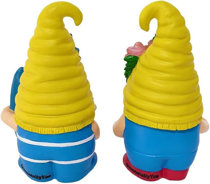 OrnamentallyYou Spring & Summer-Themed Garden Statues – Adorable Outdoor Decor for Lawn, Patio & Porch (Tropical Beach Gnome Duo Figurine Set, Cute 6" Summer Decoration Garden Statue)