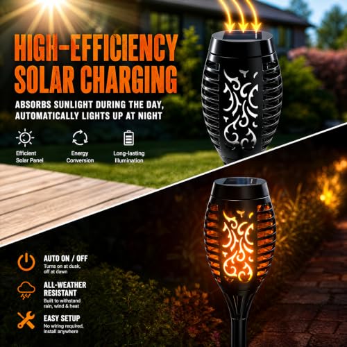 Solar Torch Lights - 16 Pack Flickering Flame Waterproof