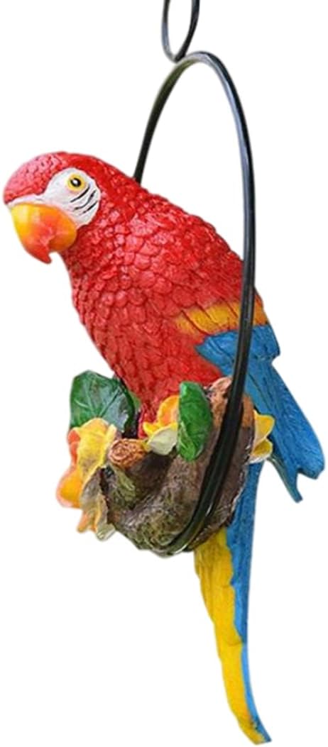 Hanging Parrot Garden Decor Resin Parrot Statue Outdoor Decor Parrot on Perch Garden Sculpture Parrot Statue Garden Sculptures for Outdoor Garden Decorations Vivid Arts Garden Ornaments Red