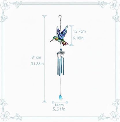 Wind Chimes for Outside, Blue Stained Glass Hummingbird Wind Chime, Deep Tone Memorial Gifts for Women Mom Grandma, Durable Metal Garden Patio Yard Window Decoration
