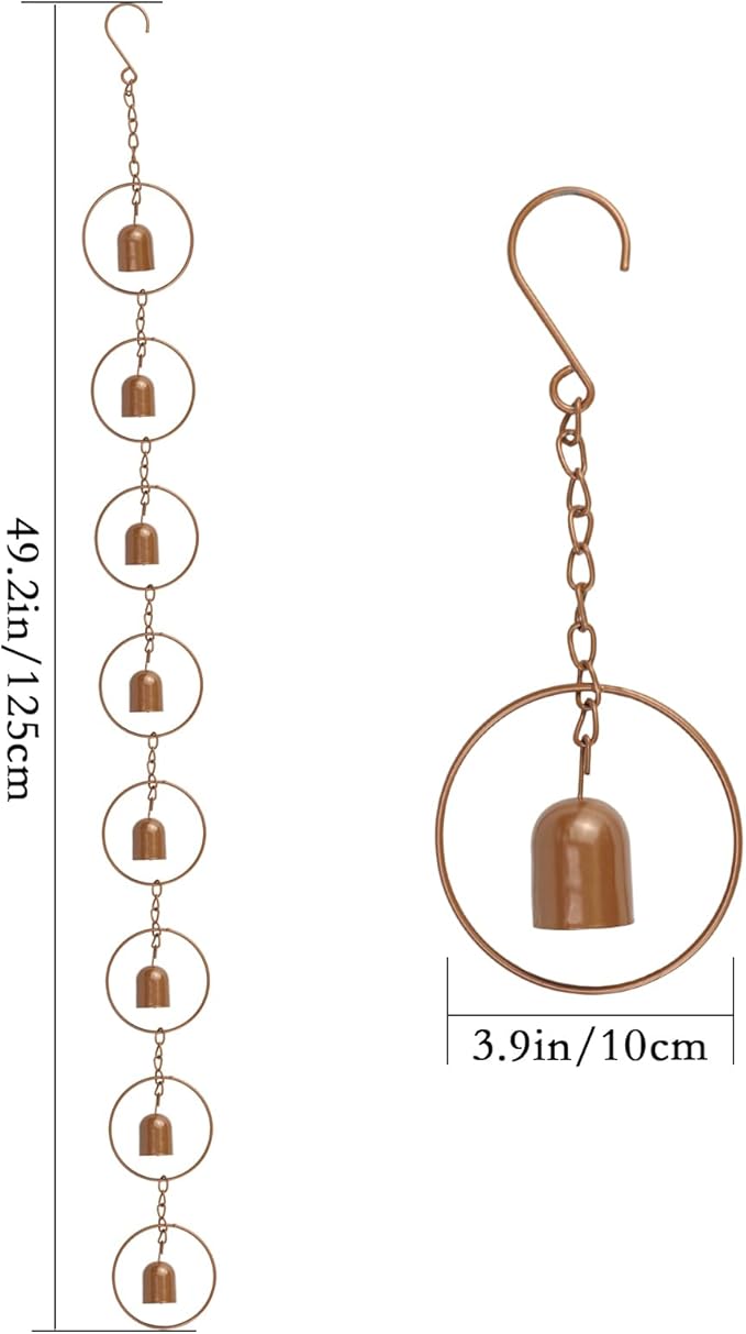 47 Inch Hanging Rain Chain - Metal Rain Chime with Bell Shape for Gutter Drainage, Decorative Outdoor Rain Bell for Garden Patio Balcony