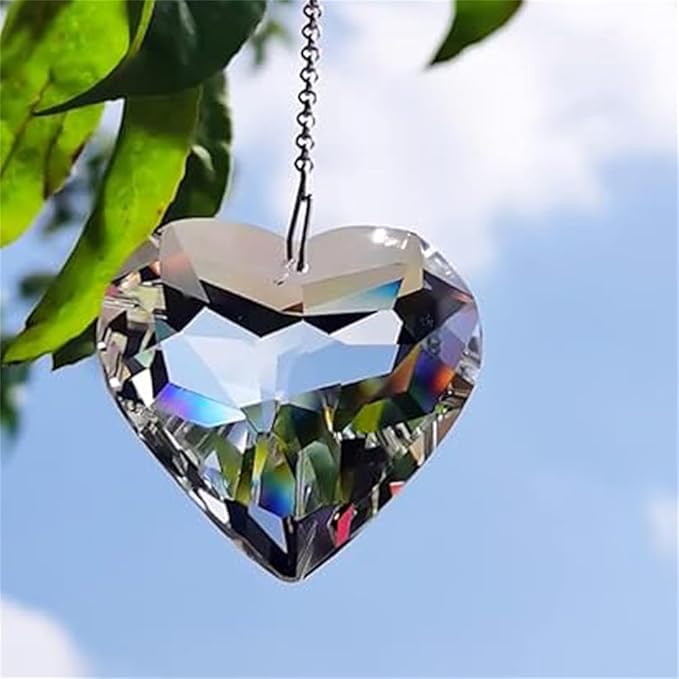 1PCS AB Color Heart Crystal Sun Catchers, Hanging Suncatchers with Glass Prism, Rainbow Maker for Windows, Balcony, Kitchen, Garden Decoration (AB Color Heart 1PCs)