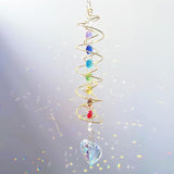 Big Heart Crystal Sun Catchers for Windows Hanging, Double-Spiral Design Gazing Ball Spiral Tail, Rainbow Maker Prism, Sun Catchers Indoor Window for Kitchen, Patio, Porch, Garden(AB-Golden)