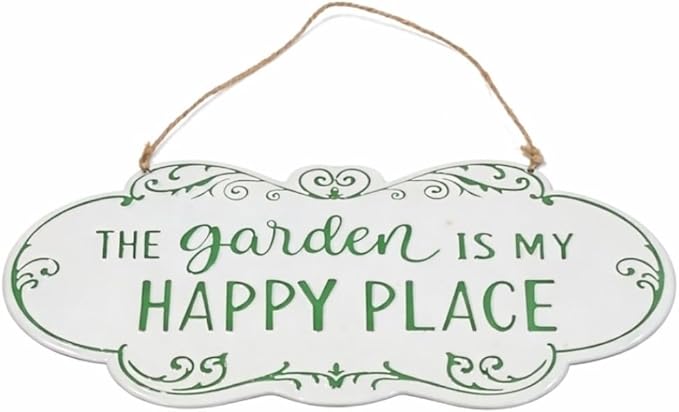 Metal Outdoor Garden Signs, "Welcome to Our Pad", Frog Pals, and "The Garden Is My Happy Place", 2 Piece Set, Green and White, Decorative Hanging Wall Decor