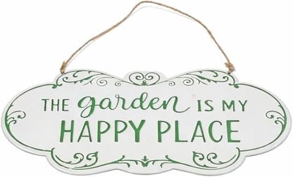 Metal Outdoor Garden Signs, "Welcome to Our Pad", Frog Pals, and "The Garden Is My Happy Place", 2 Piece Set, Green and White, Decorative Hanging Wall Decor