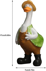 Cute Statues Garden Resin Couple Duck Statue Standing Goose Sculpture Backyard Decor(Green)