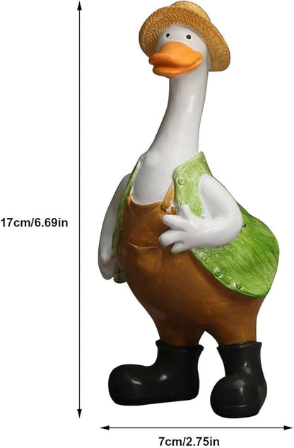 Cute Statues Garden Resin Couple Duck Statue Standing Goose Sculpture Backyard Decor(Green)