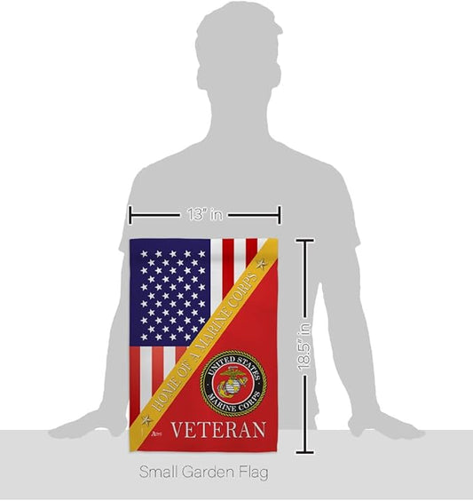 Home of Marine Corps Garden Flag - Set with Stand Armed Forces USMC Semper Fi United State American Military Veteran Retire Official - House Banner Small Yard Gift Double-Sided 13 X 18.5