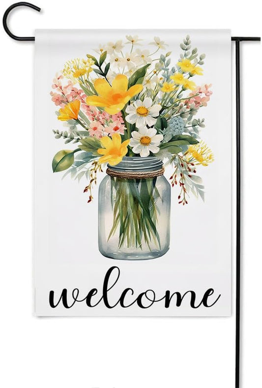 Gkyygk Welcome Flower Mason Garden Flag 12x18 Double Sided Banners Yard Flag Welcome Seasonal Farmhouse Yard Outside Decoration