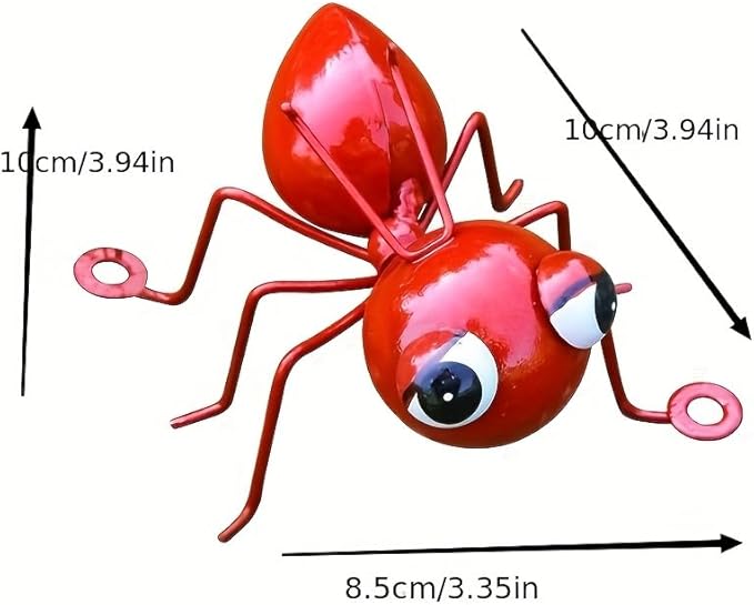 Decorative Iron Art Big Eyed ant Garden Decoration, Colorful Outdoor Lawn, Garden, Courtyard Sculpture Ornaments, 4-Piece Set, can be Wall Hung (Blue, Orange, Red, Green)